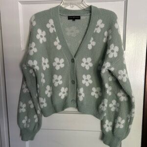 NWOT Almost Famous fuzzy cardigan sweater, L, green